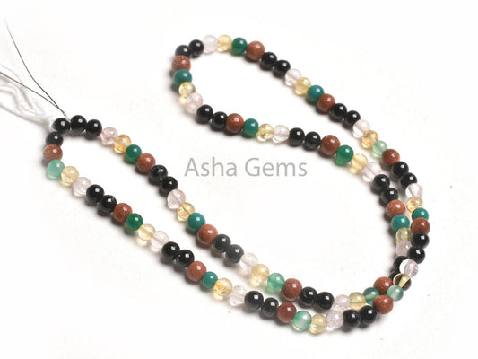 4-4.5 mm Multi Color Stone Smooth round Shape Beads, Mix Color Shaded Gemstone Plain Round Ball Beads,15.5" Disco Bead Jewelry Necklace SALE