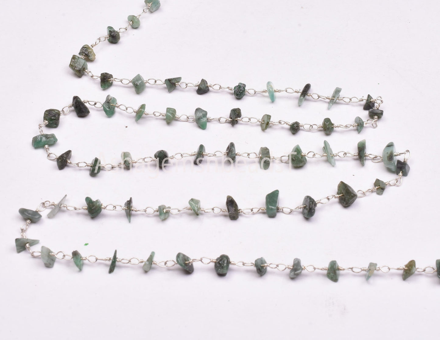 Natural Green Malachite Uncut Chip Beads Rosary Chain Silver, Gold Plated Wire Bulk roll chain Wholesale Beaded Rosary For Necklace Jewelry