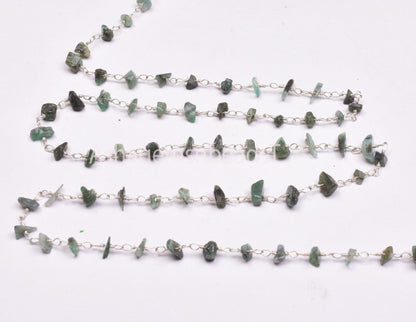 Natural Green Malachite Uncut Chip Beads Rosary Chain Silver, Gold Plated Wire Bulk roll chain Wholesale Beaded Rosary For Necklace Jewelry
