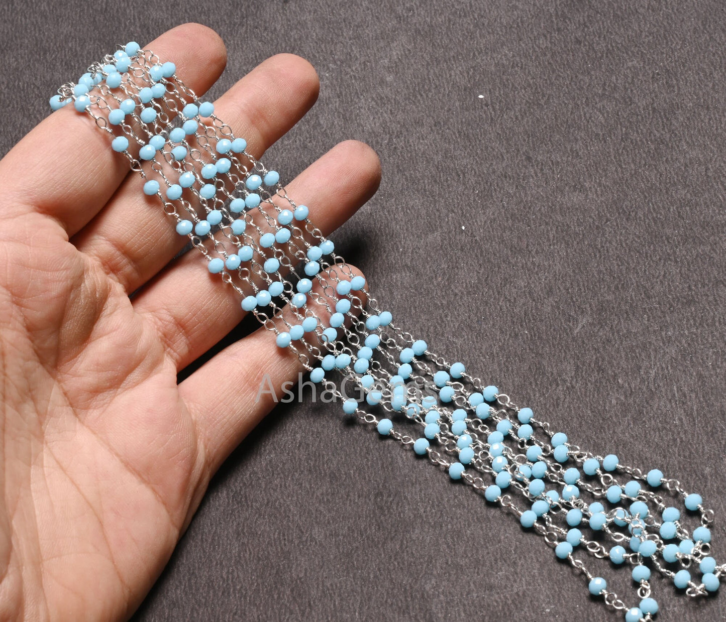 3,5,10,25 Ft, Blue Turquoise Hydro Faceted Rondelle Bead Rosary Chain Silver Plated Wire,Jewelry Making Finding,3-3.5 mm, Bulk Chain Rosary