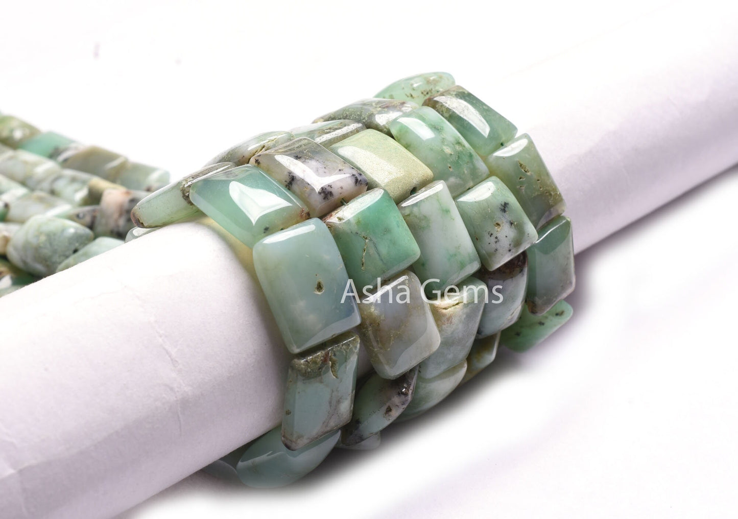 Real Chrysoprase Smooth Chiclet Gemstone Beads,15" Strand Chrysoprase Beads, Natural Light Green Chrysoprase Handmade Rectangle Bead Jewelry