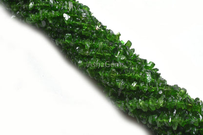 AAA Quality Natural Chrome Diopside Uncut Chips Raw Gemstone Beads,34" Strand Green Chrome Rough Smooth Tiny Chip Beads, Chrome Bead Jewelry