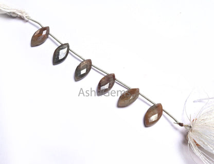 Moonstone Coated Fancy Marquise Shape Faceted Briolette Gemstone Beads,8-16 mm Shaded Brown Moonstone Coated Side Drill Beads Jewelry Crafts (AG 18604 )