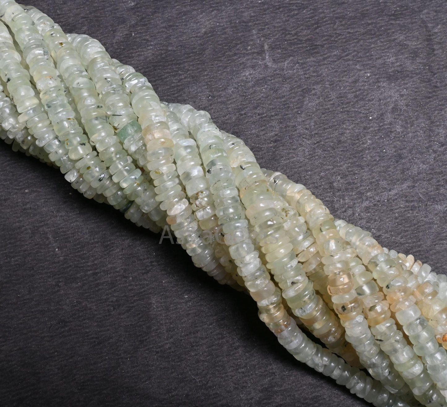 Light Green Prehnite Smooth Flat Tyre Gemstone beads, Natural Prehnite Heishi Tyre Handmade Center Drill Beads, Prehnite Wheel Beads Jewelry