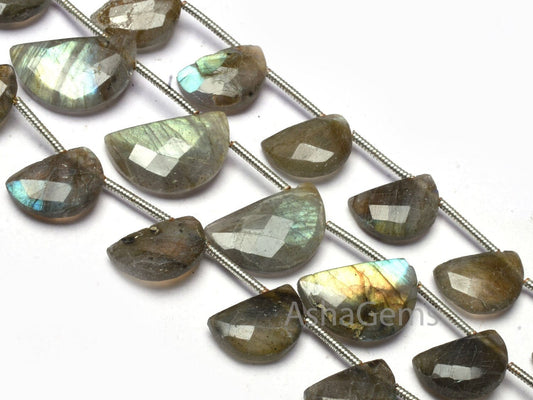 Multi Fire Labradorite Faceted D Shape Gemstone Beads, Black Rainbow Half Moon Fancy Side Drill Beads, Natural Labradorite BeadJewelry SALE