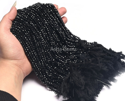 4 mm AAA Quality Black Spinel Micro Cut Round Shape Beads,12.5" Natural Spinel Faceted Round Ball Gemstone Spinal Beads Jewelry Making Craft
