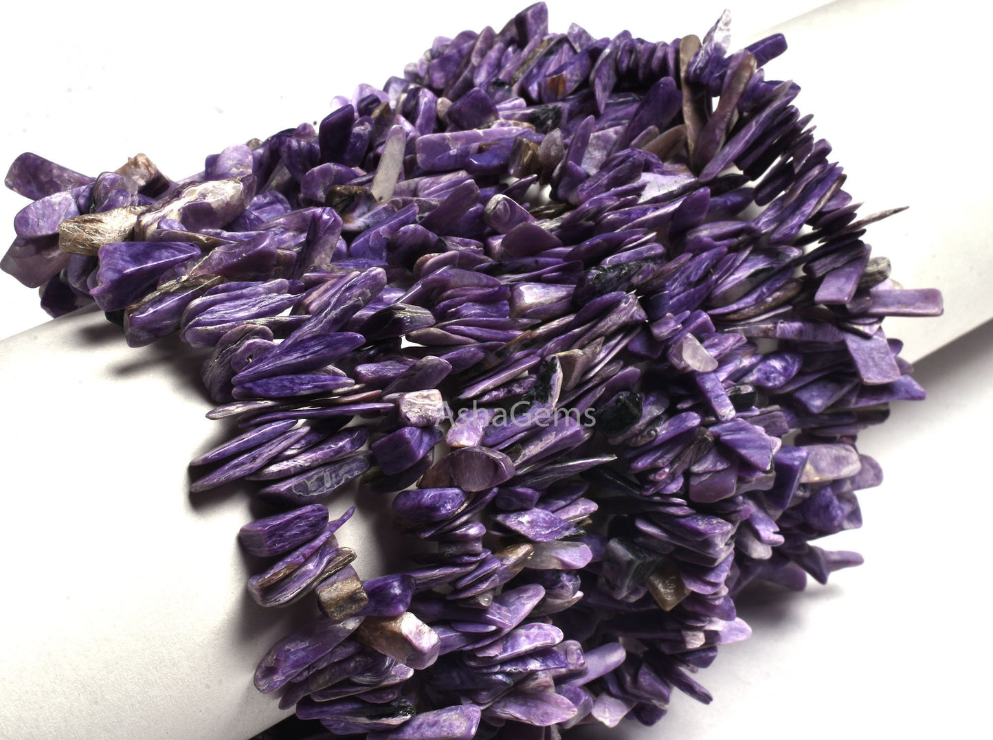 8"Strand Purple Charoite Raw Rough Smooth Nugget Gemstone Beads, Natural Charoite Uneven Free Size Long Chip Beads Charoite Jewelry Makings