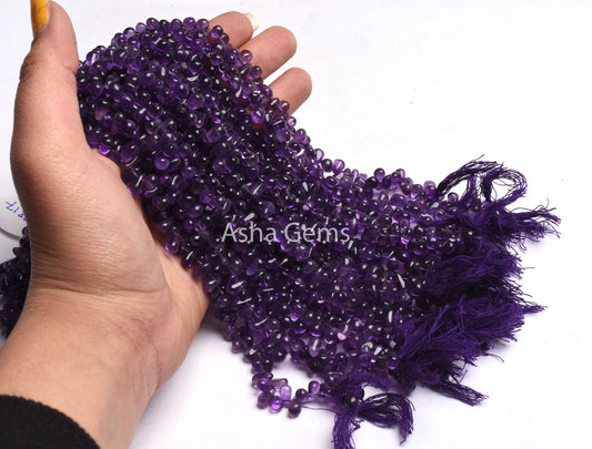 Beautiful Purple Amethyst smooth Drops Shape gemstone Beads,13"Strand Natural African Amethyst Side Drill Plain Teardrop Handmade Beads SALE