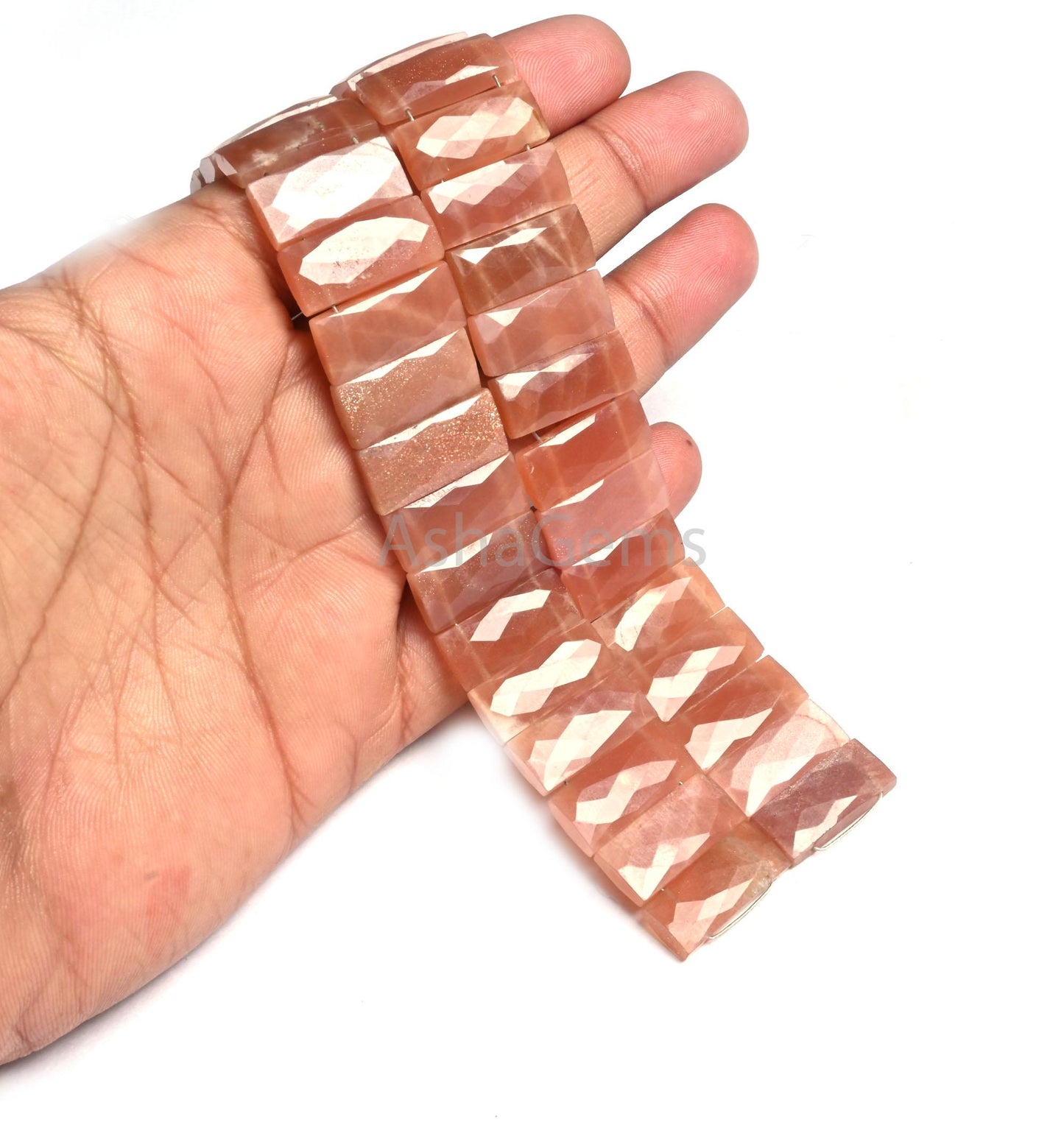 Natural Peach Moonstone Faceted Rectangle Beads,9x20-9.5x21 mm Moonstone Fancy Chicklet Briolette Gemstone AAA Moonstone Double Drill Beads