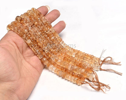 Yellow Citrine Smooth Rondelle Shape handmade Beads,9" natural Citrine Quartz Plain Gemstone Loose Beads, Citrine Beads Jewelry Making Craft