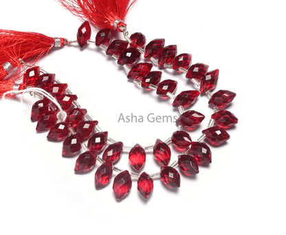 Beautiful Red Quartz Hydro Fancy Barrel Shape Faceted Beads, AAA Red Ruby Color Hydro Fancy Loi Shape Pointed Briolette Beads Jewelry Crafts
