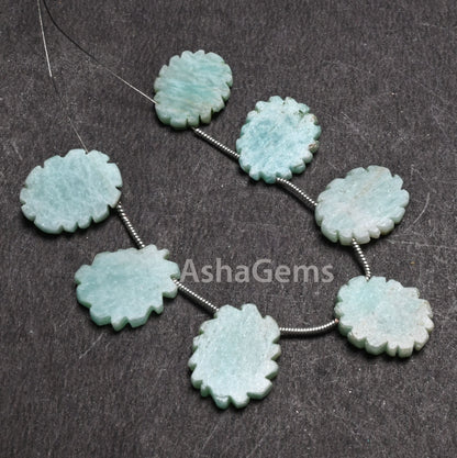 Fine Blue Amazonite Fancy Flat Rough Slice Carved Handmade Beads, Natural Amazonite  Uneven Raw Polish Slice Gemstone Carving Beads Jewelry