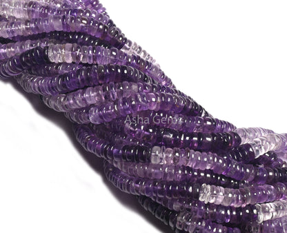 Natural Amethyst Smooth Flat Tyre Shape Gemstone Beads, AAA Shaded Purple Amethyst Handmade Heishi Tyre Beads, Amethyst Wheel Beads Jewelry
