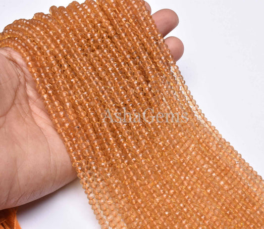 Beautiful Quartz Coated Citrine Faceted Rondelle Beads,13" Strand Yellow Coated Quartz Beads,4 mm Citrine Coated Quartz Gemstone Beads SALE