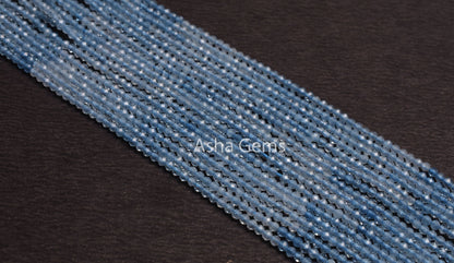 2 mm AAA Aquamarine Micro Cut Rondelle Beads,13" Strand Shaded Blue Aquamarine Machine Cut Gemstone Beads, Tiny Aquamarine Bead Jewelry SALE