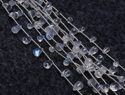AAA Quality rainbow Moonstone Smooth drops shape beads,9"Strand Natural white rainbow Plain Teardrop handmade gemstone beads Jewelry makings