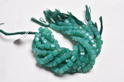 Beautiful Green Onyx 3D Cube Box Shape Gemstone Beads,8" Green Onyx Faceted Cube Beads, Onyx Indian Cut Box Bead For Jewelry Handicraft SALE