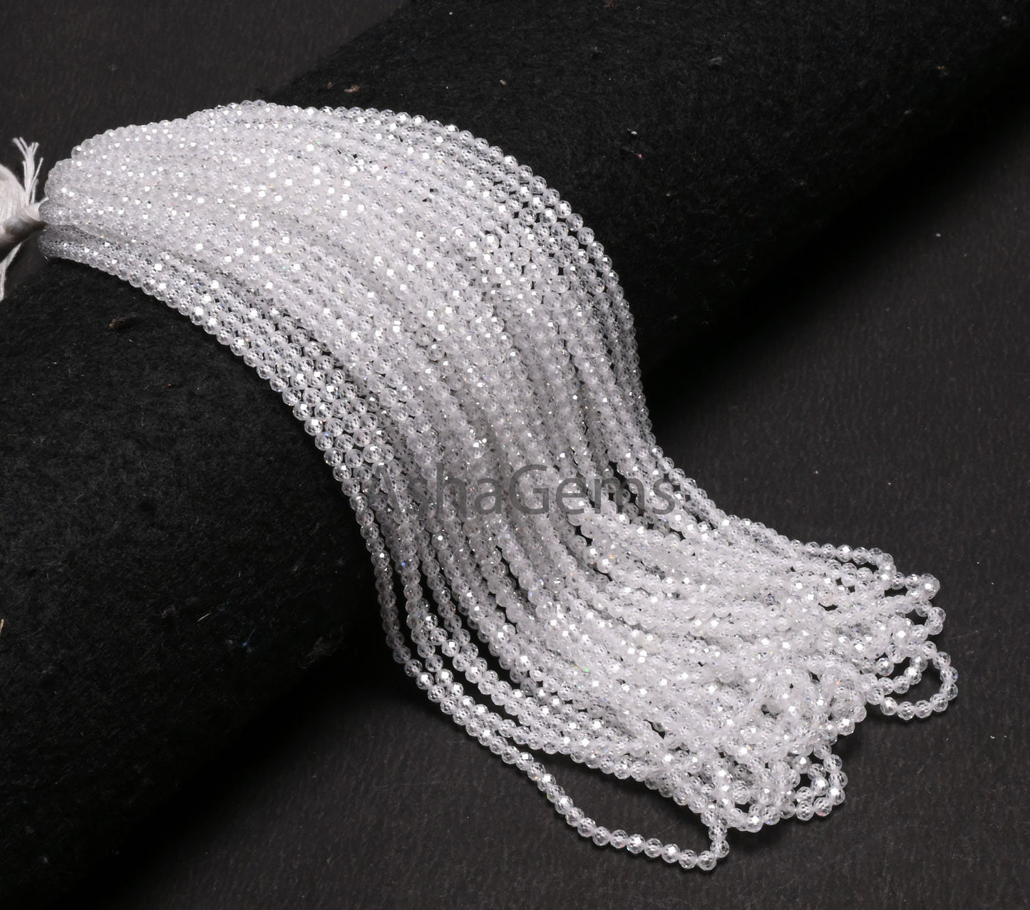 Beautiful Crystal Quartz Color Zircon Micro Cut Beads,15" Strand White Zircon Faceted Roundelle Beads,3mm AAA Clear Cubic Zircon Beads SALE