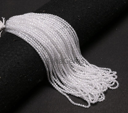 Beautiful Crystal Quartz Color Zircon Micro Cut Beads,15" Strand White Zircon Faceted Roundelle Beads,3mm AAA Clear Cubic Zircon Beads SALE