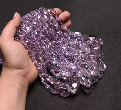 AAA Quality Pink Amethyst Smooth Nugget Gemstone Loose Bead, Natural Amethyst Tumble Handmade Straight Drill Amethyst Bead Necklace Jewelry