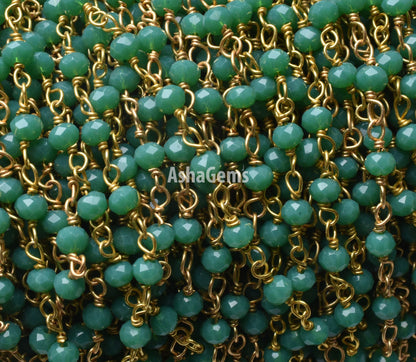 Beautiful Green Quartz Hydro Faceted Rondelle Beaded 3-3.5 mm Rosary Chain Gold Plated Roll Wire Wrap jewelry Making Craft Beads Chains SALE