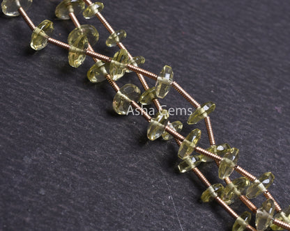 Beautiful Lemon Quartz Fancy Flat Rondelle Beads, Natural Lemon German Cut Gemstone Loose Beads,6" Lemon Quartz Beads Jewelry Making Crafts