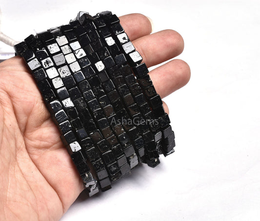 AAA Black Spinel Box Shape Smooth Beads,16" Strand Natural Black Spinel Smooth 3D Cube Box Beads, Spinel Loose Gemstone, Jewelry Craft SALE
