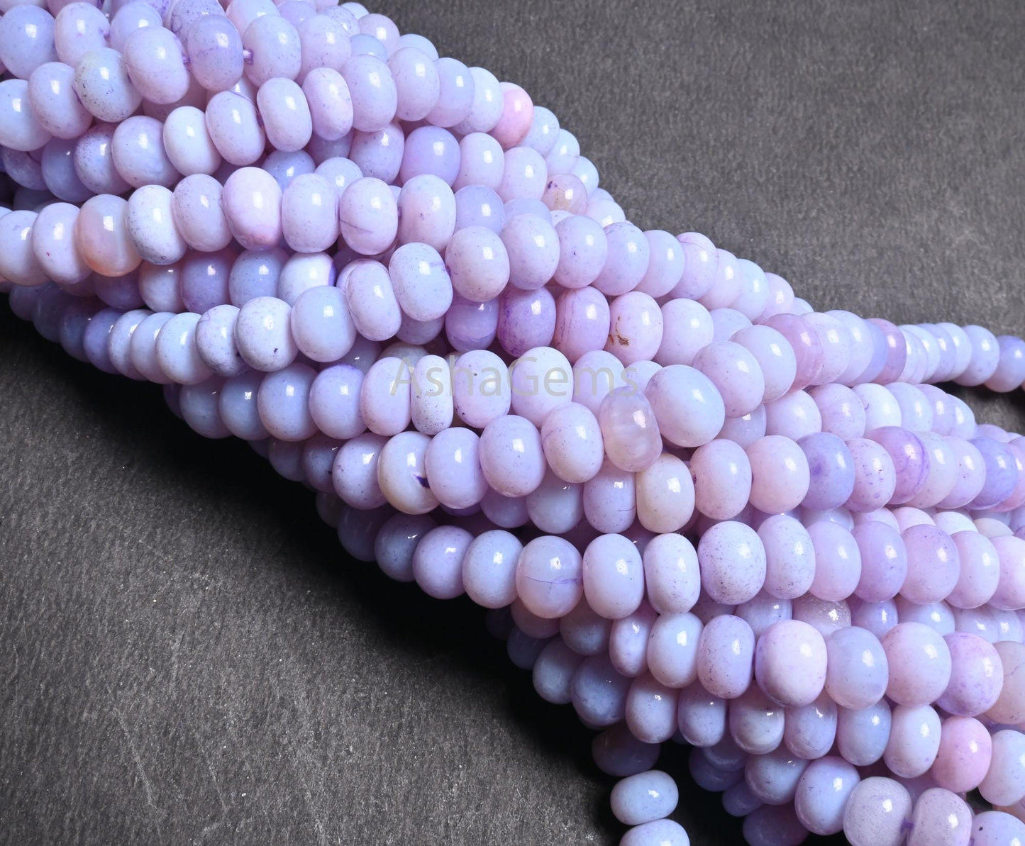 AAA Light Lavender Blue Opal Smooth Rondelle Beads,16" Light Purple Opal Plain Handmade Gemstone Loose Bead Blue Opal Beads Jewelry Necklace