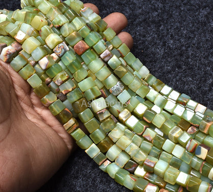 Bio Green Opal Shaded Box Shape Beads,Beautiful Green Opal Smooth 3D Cube Box Beads, Plain Handmade Opal Cube Beads For Jewelry Making SALE