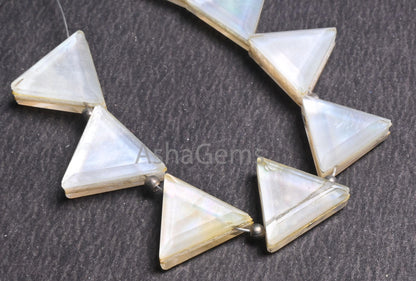 Natural Crystal quartz And Mother Of Pearl Doublet fancy Triangle Beads, AAA White Crystal Doublet Trillion Faceted table Cut Beads Jewelry