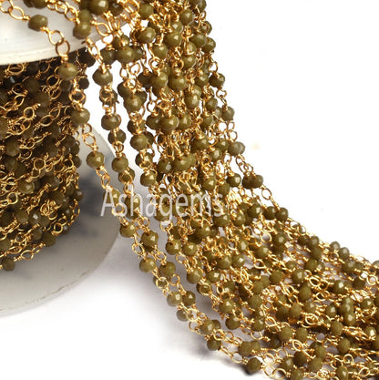 Beautiful Hina Green Jaspar Hydro faceted Beads Rosary Chain Gold Plated Wire Wrap Rondelle Beaded  handmade Chain Jewelry Making Craft SALE
