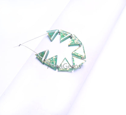 Beautiful Quartz Green Onyx Gold Foil Doublet Triangle Shape Faceted Beads, 12-14 mm Doublet fancy Trillion Table Cut Gemstone Beads Jewelry (AG 18709 )