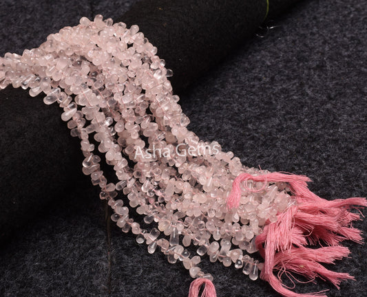 13" Strand Natural Pink Rose Quartz smooth Drops shape Gemstone Beads, rose Quartz beads, Rose Quartz handmade Uneven Teardrop Beads Jewelry