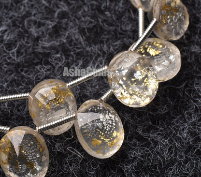 Crystal Quartz Gold Foil Doublet Oval Shape Beads Quartz Doublet Cut Stone Side Drill Beads,7 inch Gemstone Faceted Cabochons Oval Beads