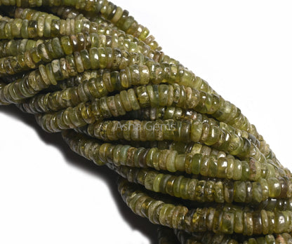Beautiful Vessonite Smooth Flat Tyre Gemstone beads,8/16" Strand Natural Green Vesuvianite Handmade Wheel Shape Vessonite Bead Jewelry Craft