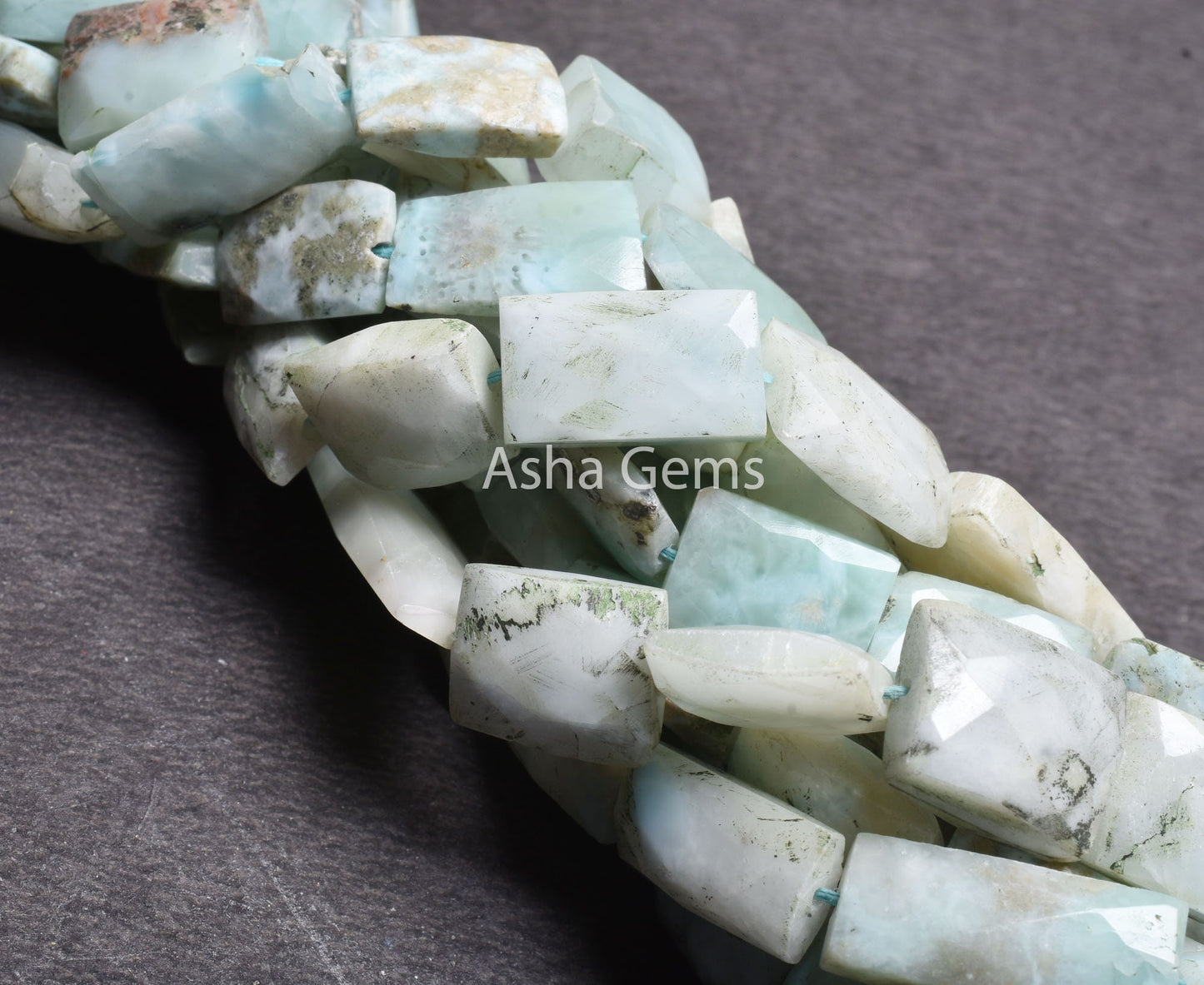Natural Larimar Fancy Chiclet Shape Gemstone Beads Blue Larimar Faceted Rectangle Handmade Beads Briolette Straight Drill Larimar Bead Craft