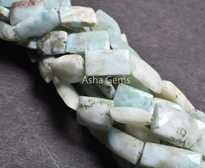 Natural Larimar Fancy Chiclet Shape Gemstone Beads Blue Larimar Faceted Rectangle Handmade Beads Briolette Straight Drill Larimar Bead Craft