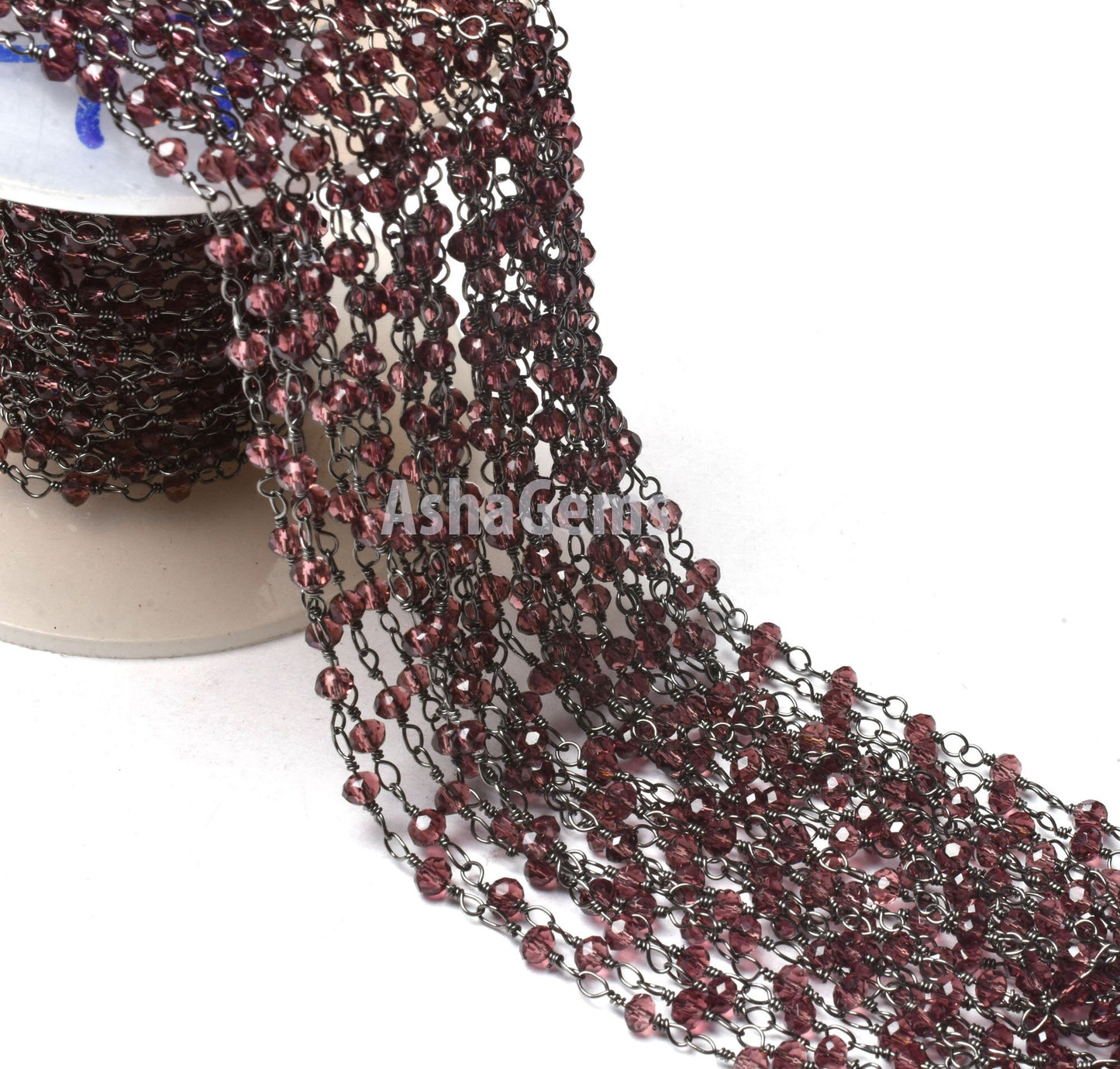 SALE 3,5,10,25 Ft Rhodolite Garnet Hydro Faceted Rondelle Beaded Rosary Chain Black Plated Wire,Jewelry Making Finding, Chain 3-3.5mm
