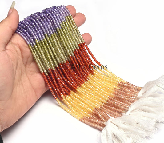 Beautiful Multi Color Shaded Zircon machine Cut Rondelle Beads,3mm Cubic zirconia Micro Cut Faceted Beads, Zircon Bead Jewelry Necklace SALE