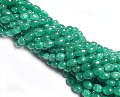 Beautiful Green Quartz Smooth Puff Oval Fancy Shape Beads,9/18" Strand Fine Quartz Plain Handmade Oval Quartz Gemstone Beads Jewelry Making