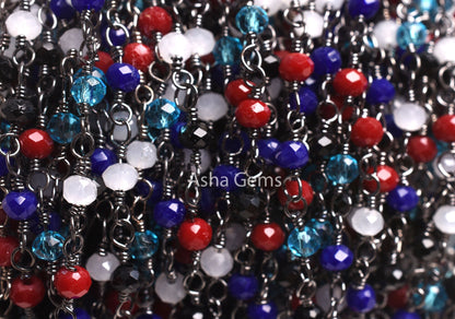 Rosary Chain Disco Micro Cut Beads Chain By Feet,Multi Color Hydro Rondelle Beaded Chain Black Plated Wire Gunmetal Chain jewelry Craft SALE