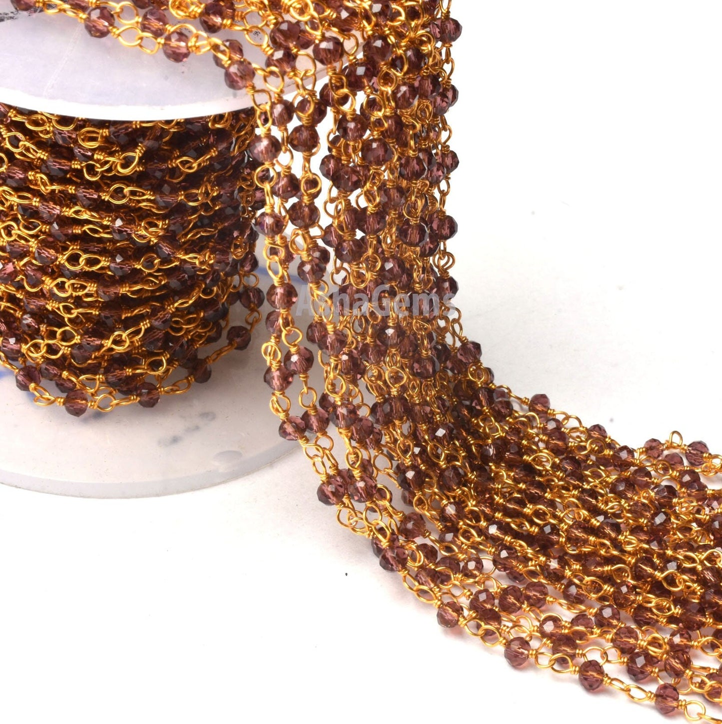 Beautiful Purple Garnet Hydro Faceted Rondelle Beads Rosary Chain By Feet Jewelry Making Chains Gold Plated Wire Wrapped Beaded Rosary Chain