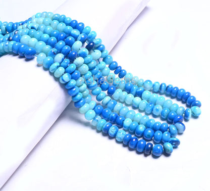 AAA Quality Lake Blue Opal Smooth Rondelle Beads, Shaded Blue opal Beads, Beautiful Opal Plain handmade Gemstone Loose Bead Necklace Jewelry