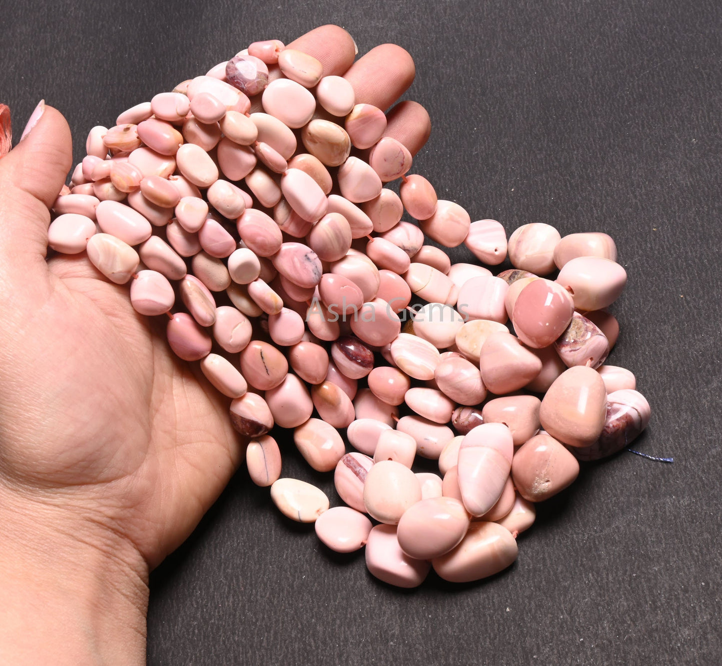 Beautiful Pink Opal Smooth Nugget Gemstone Loose Beads, Fine Shaded Pink Opal Handmade Tumble Plain Graduation Size beads Necklace Jewelry (AG 22298)