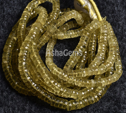 Lemon Quartz Faceted Heishi Tyre Beads,16" Strand Natural Yellow Green Lemon Wheel Shape Beads Gemstone Flat Tyre Faceted Beads For Jewelry