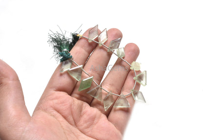 Green Fluorite Fancy Rhombus+ Trillion Shape Faceted Beads, Natural Fluorite Multi Shape Flat Fancy Side Drill Briolette Gemstone Beads SALE