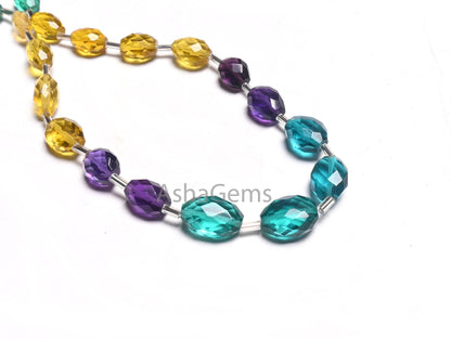 Beautiful Multi Color Quartz Hydro fancy Oval Shape Checker Cut Beads,11" Mix Yellow Green Purple Hydro Oval Briolette Faceted Beads Jewelry