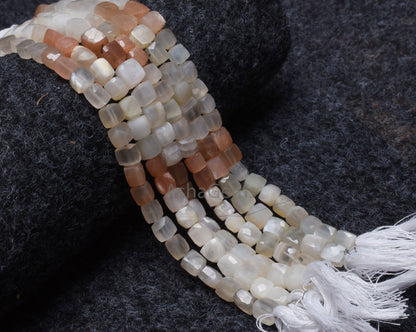 Shaded White-Pink Moonstone Faceted Box Gemstone Beads,8"strand natural Multi Moonstone Cube Beads Moonstone Beads Jewelry making Craft SALE