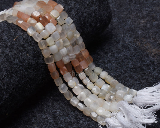 Shaded White-Pink Moonstone Faceted Box Gemstone Beads,8"strand natural Multi Moonstone Cube Beads Moonstone Beads Jewelry making Craft SALE