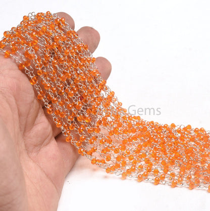 Fanta Orange Hydro Faceted Rondelle Beads Rosary Chain,3 mm Carnelian Color Hydro Silver Plated Chain Jewelry Making Crafts Wire Wrap Chains